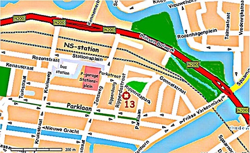 Historisch routekaartje naar het logegebouw in Haarlem